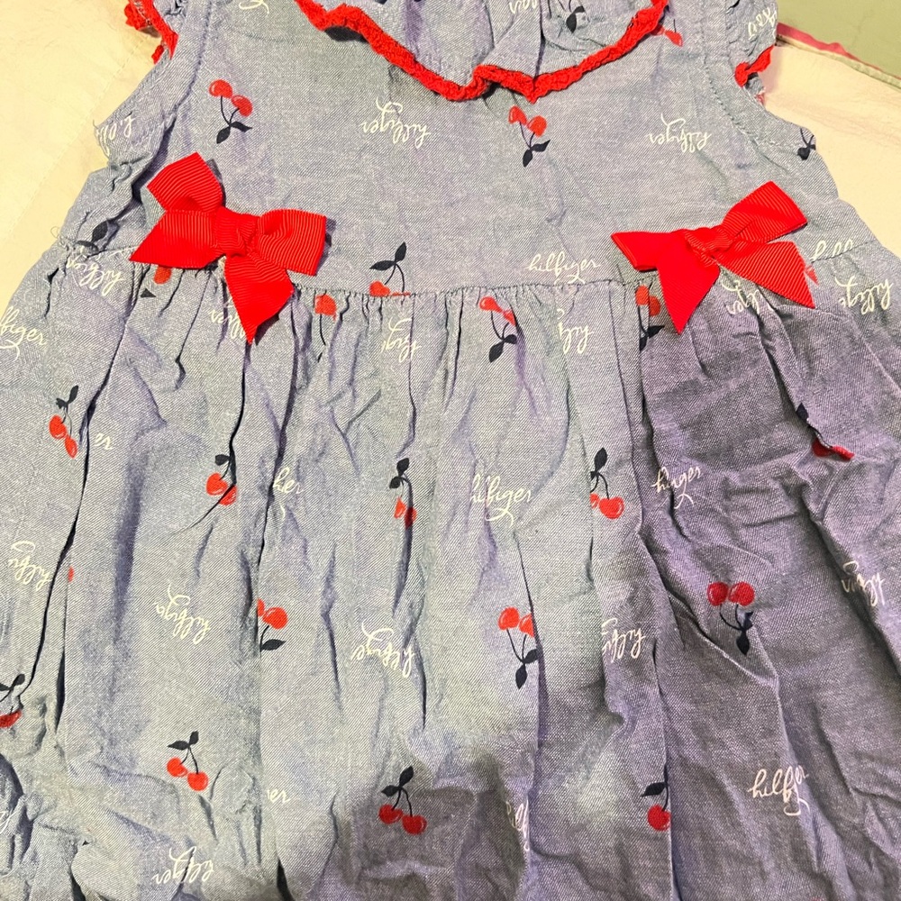 Blue Dress with Red Accents
